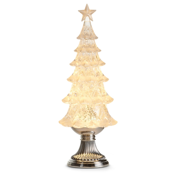 16" Lighted Silver Swirling Glitter Tree