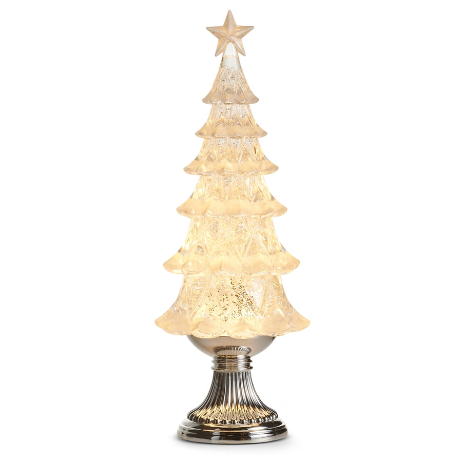 16" Lighted Silver Swirling Glitter Tree