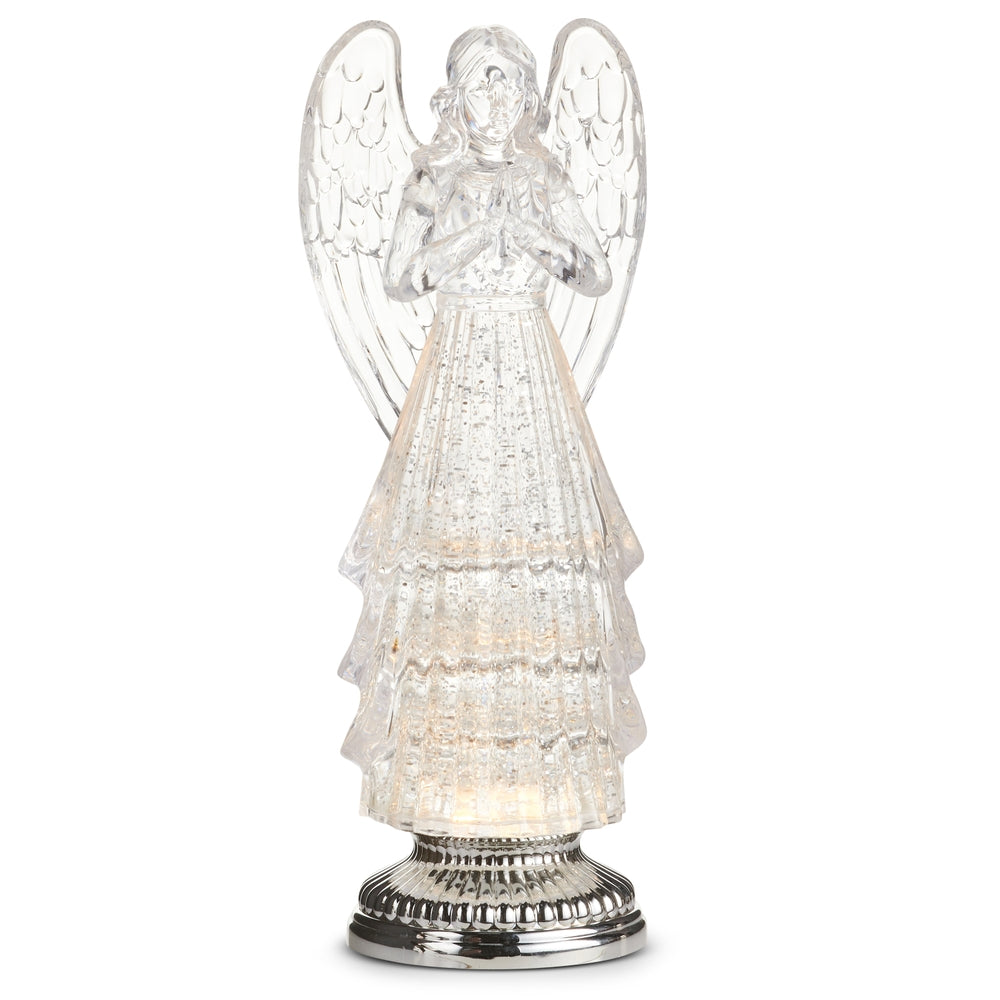12" Lighted Silver Swirling Glitter Water Angel