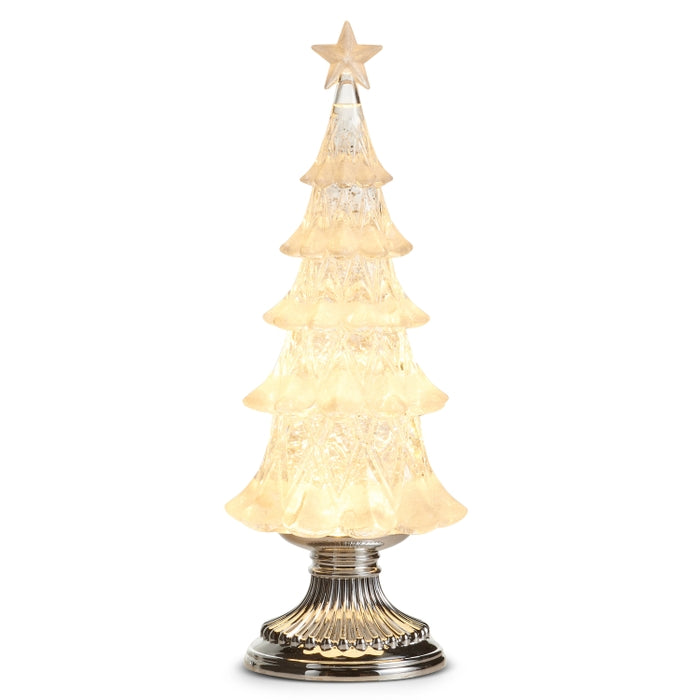 12.75" Lighted Silver Swirling Glitter Tree