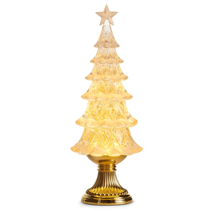 16" Lighted Gold Swirling Glitter Tree