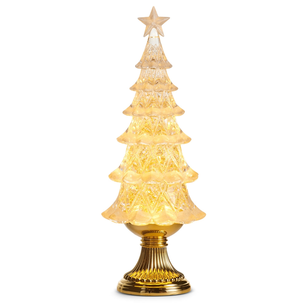 16" Lighted Gold Swirling Glitter Tree