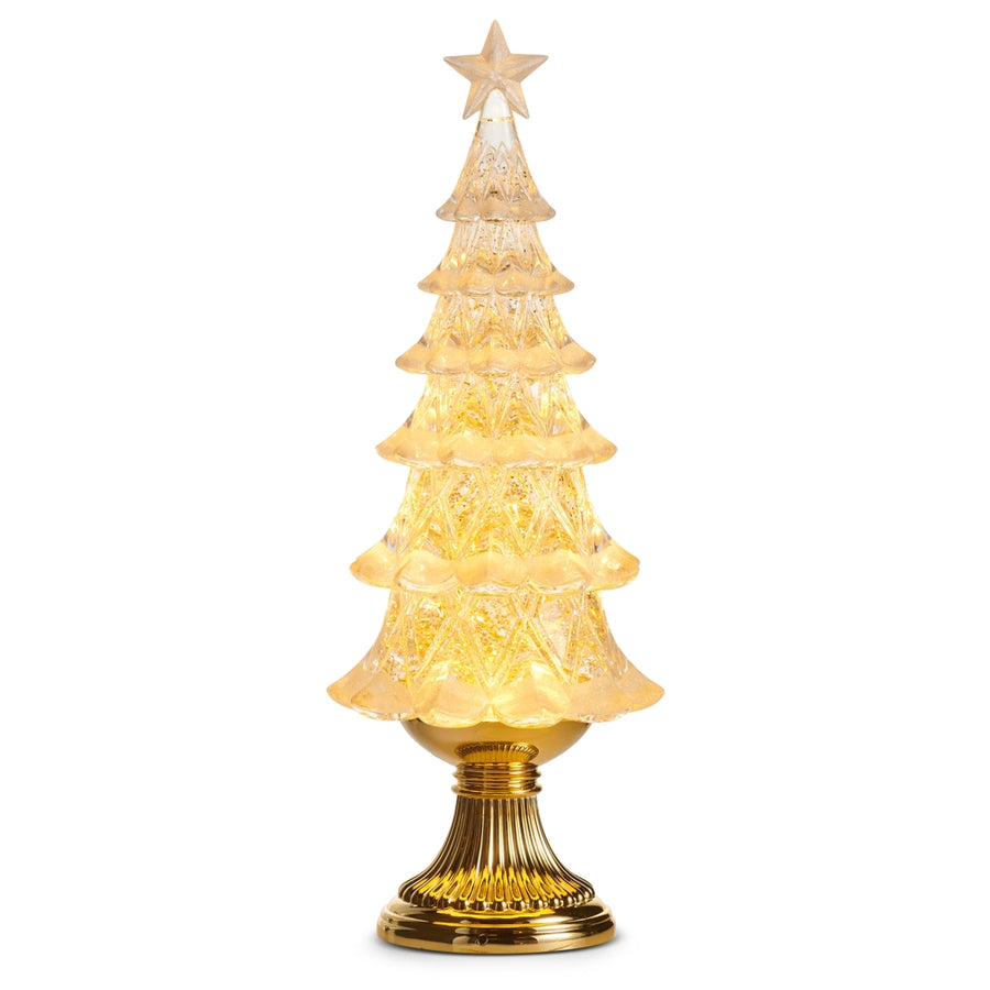 16" Lighted Gold Swirling Glitter Tree