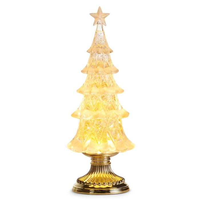 12.75" Lighted Gold Swirling Glitter Tree