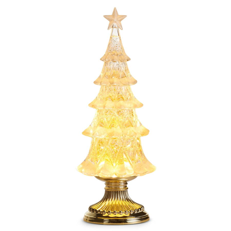 12.75" Lighted Gold Swirling Glitter Tree