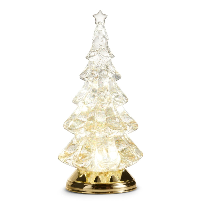 12" Lighted Gold Swirling Glitter Tree
