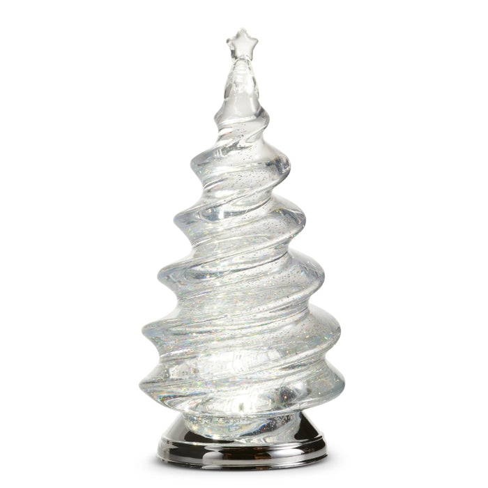 12" Lighted Silver Spiral Swirling Glitter Tree