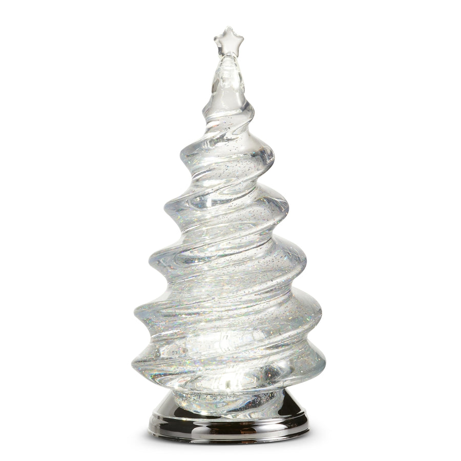 12" Lighted Silver Spiral Swirling Glitter Tree