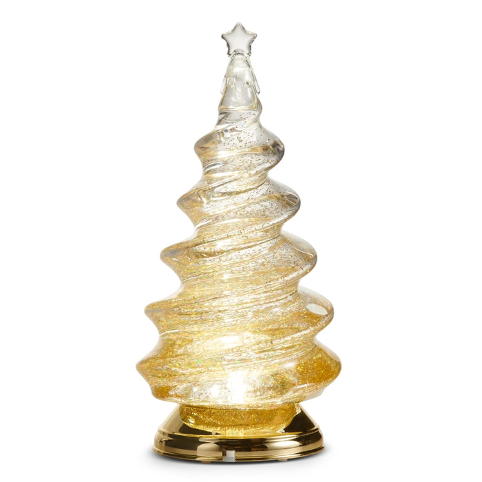 12" Lighted Gold Spiral Swirling Glitter Tree