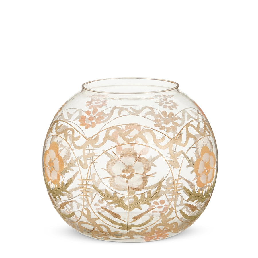 7.5" Pink Floral Glass Vase
