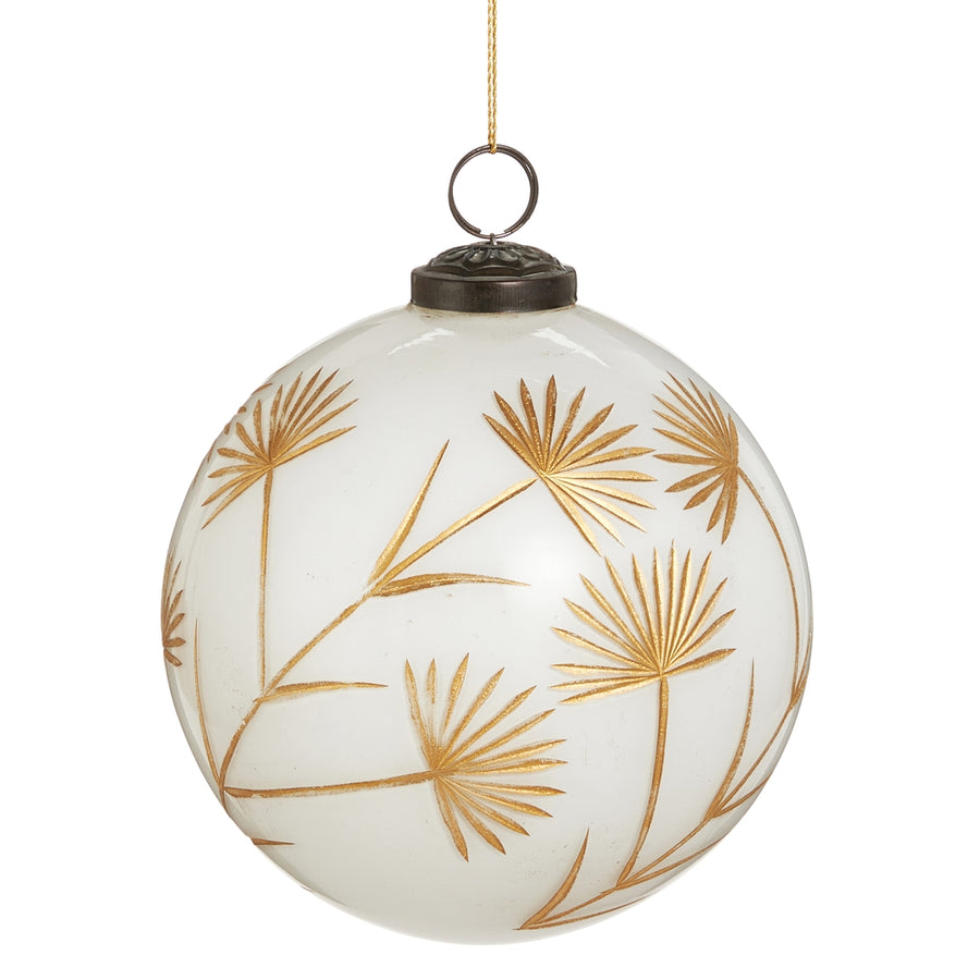 5" White and Gold Floral Etched Ornament