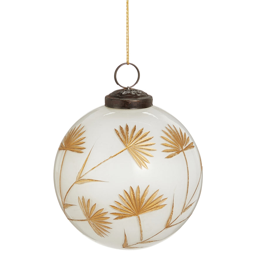4" White and Gold Floral Etched Ornament