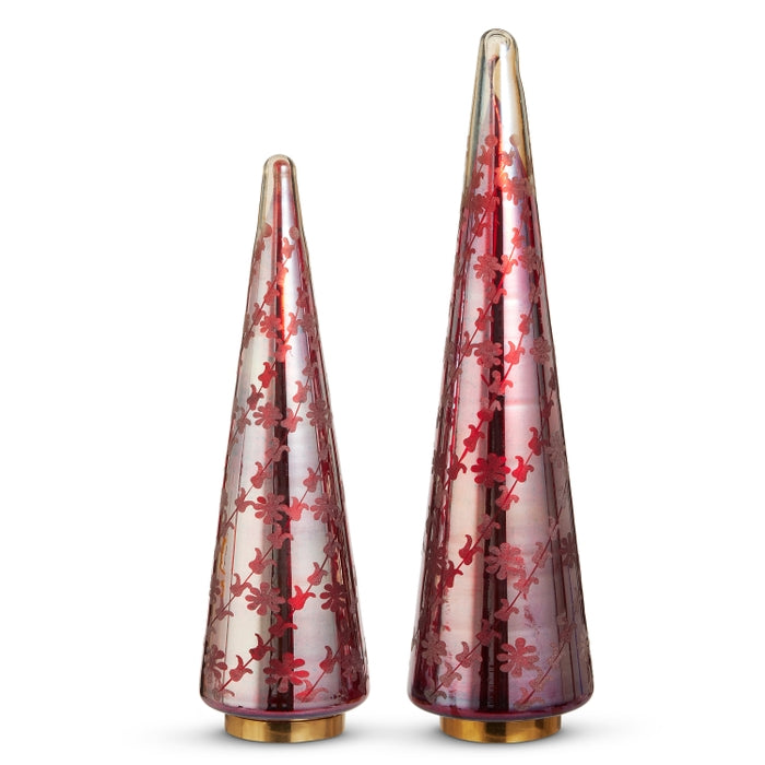 17.25" Red Floral Etched Trees