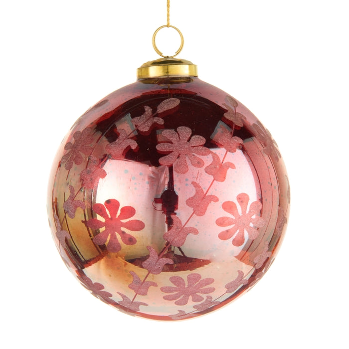 5" Red Floral Etched Ball Ornament