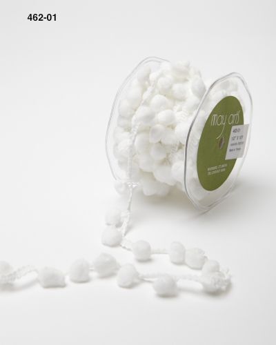 1/2 Inch Large Pom Pom String Ribbon – 462-01 White