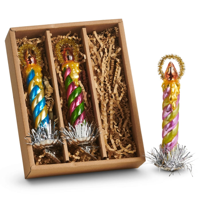 6" Box of Multicolor Striped Clip-On Candle Ornaments