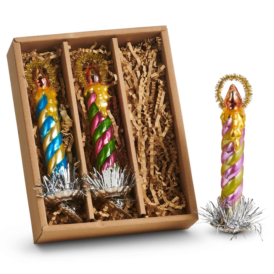 6" Box of Multicolor Striped Clip-On Candle Ornaments
