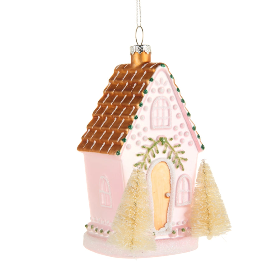 5" Pink Gingerbread House Ornament