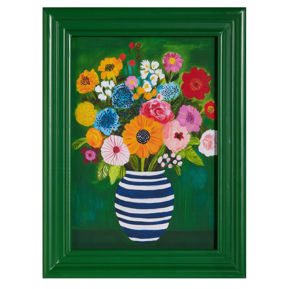 16" Blooms and Stripes Framed Wall Art