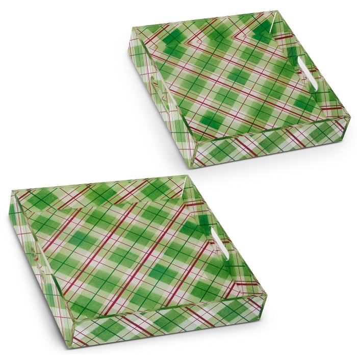 14" Sage Plaid Trays