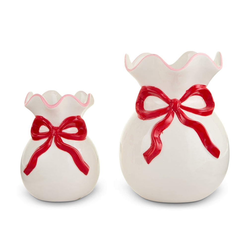 7.5" Bow Ruffled Vases