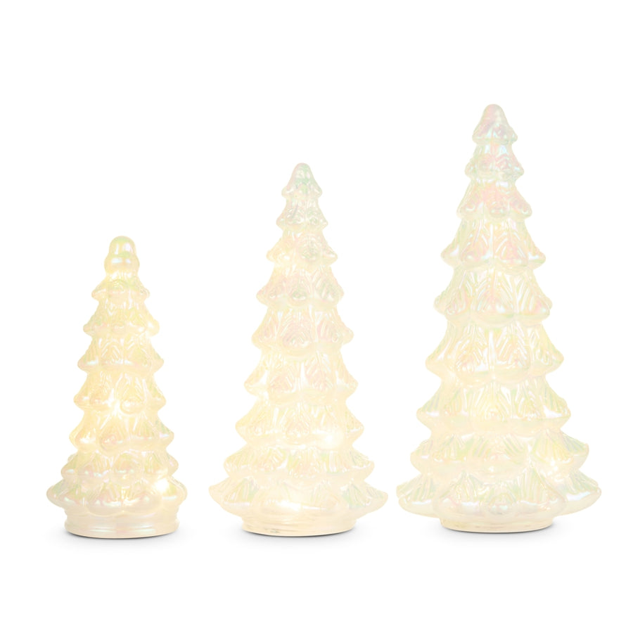 13.5" Lighted White Iridescent Trees