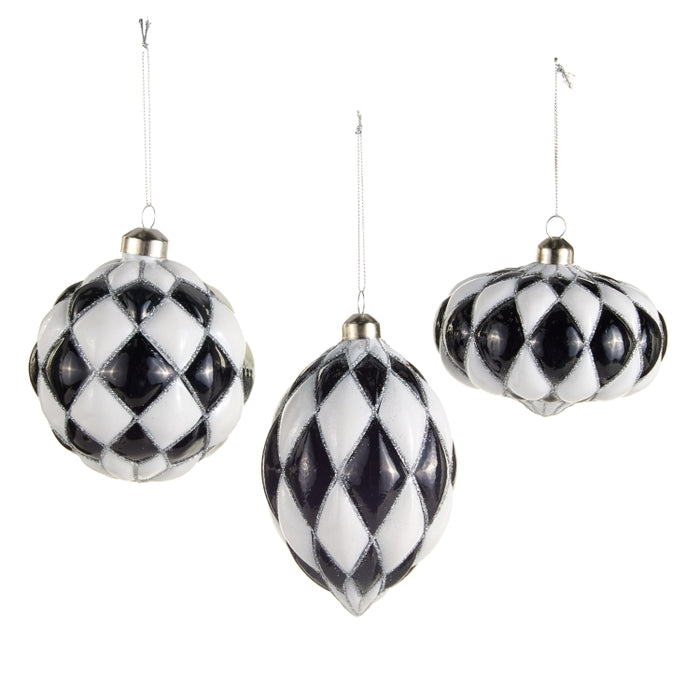 4" Black and White Harlequin Ornament