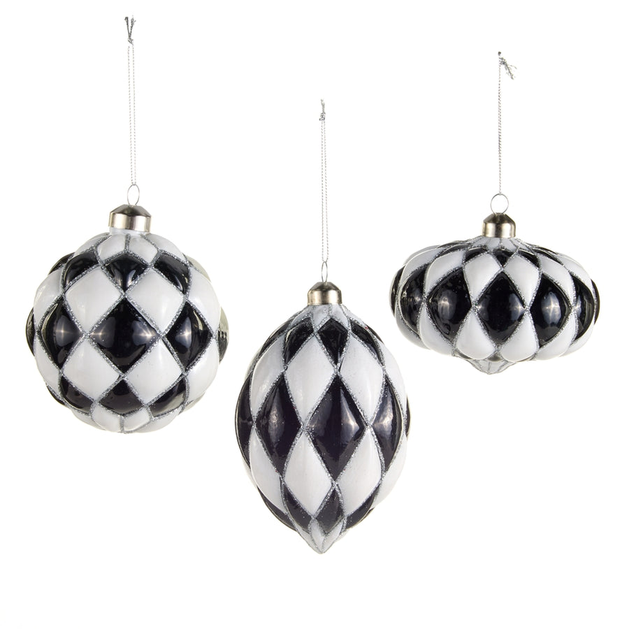 4" Black and White Harlequin Ornament