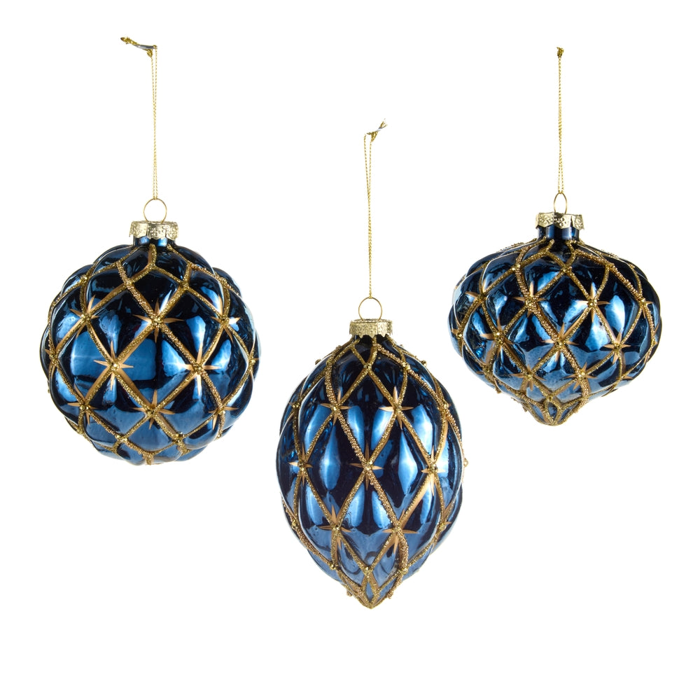 4" Blue and Gold Harlequin Ornament