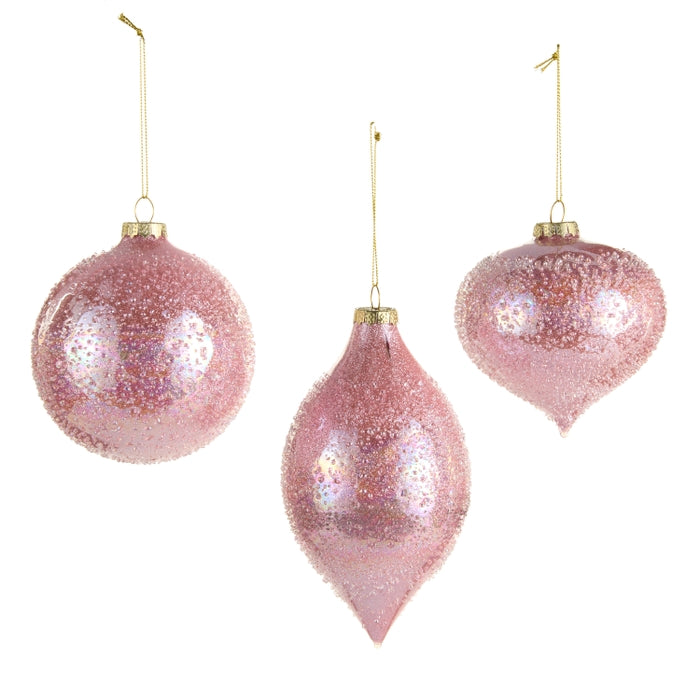 Light Pink Beaded Ornament 4 Inch Glass