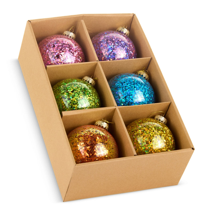 4" Box of Chunky Glitter Ball Ornaments
