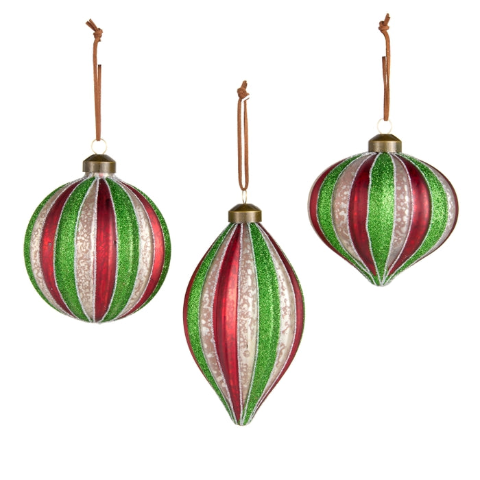 4" Red, White and Green Stripe Ornament