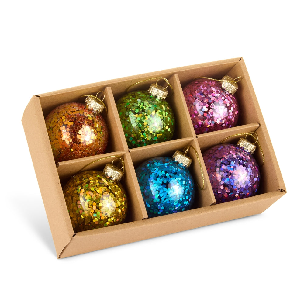 2.5" Box of Chunky Glitter Ball Ornaments