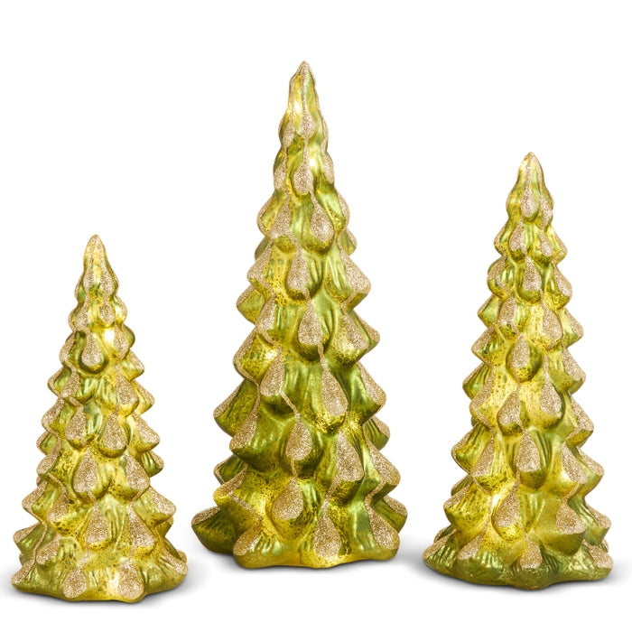 12" Lighted Green Snowy Trees