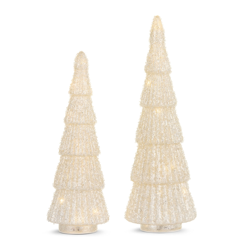 14.25" Lighted Champagne Glitter Trees