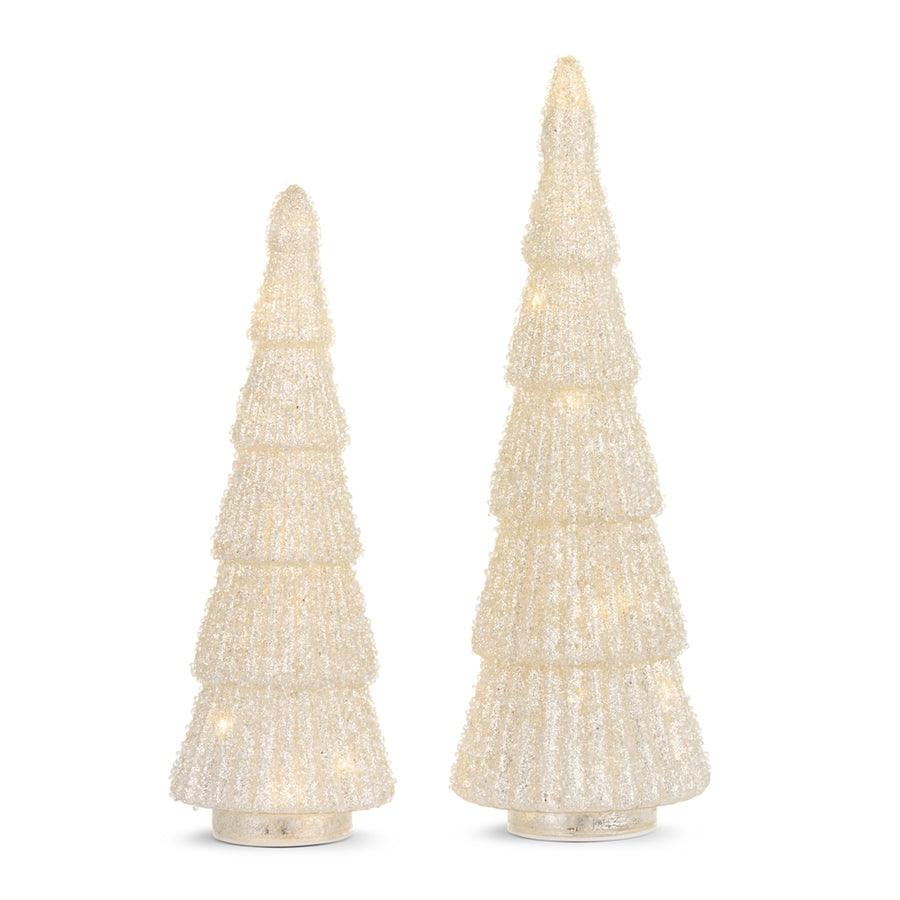 14.25" Lighted Champagne Glitter Trees