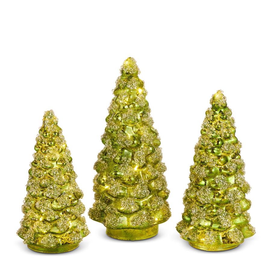 9.5" Lighted Green Glitter Trees