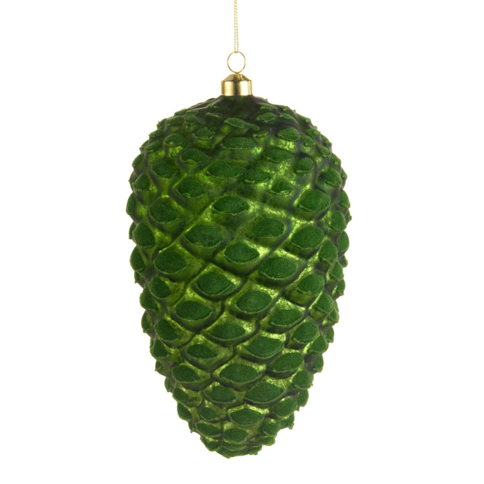 8.5" green Flocked Pinecone Ornament
