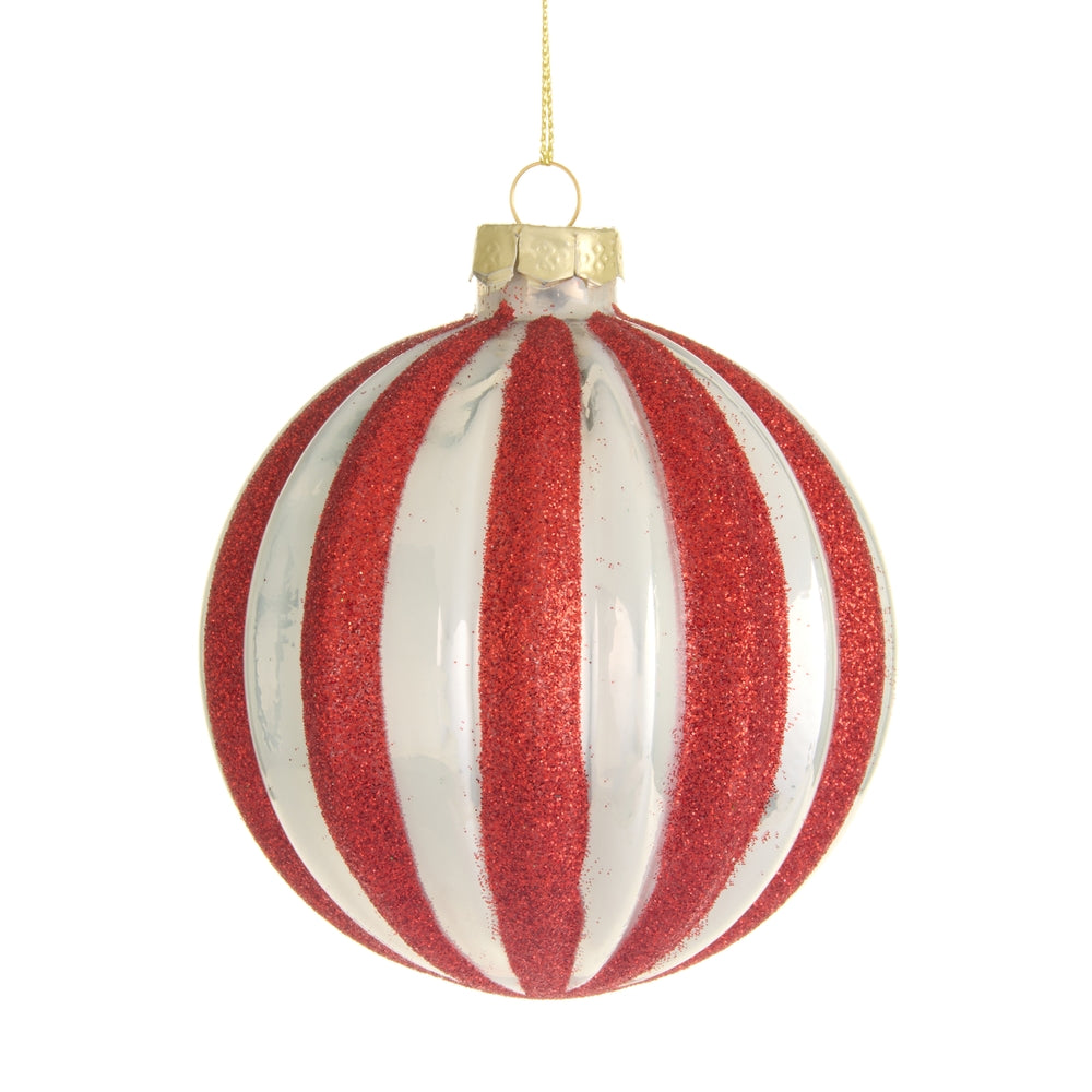 4" Red and White Stripe Ball Ornament
