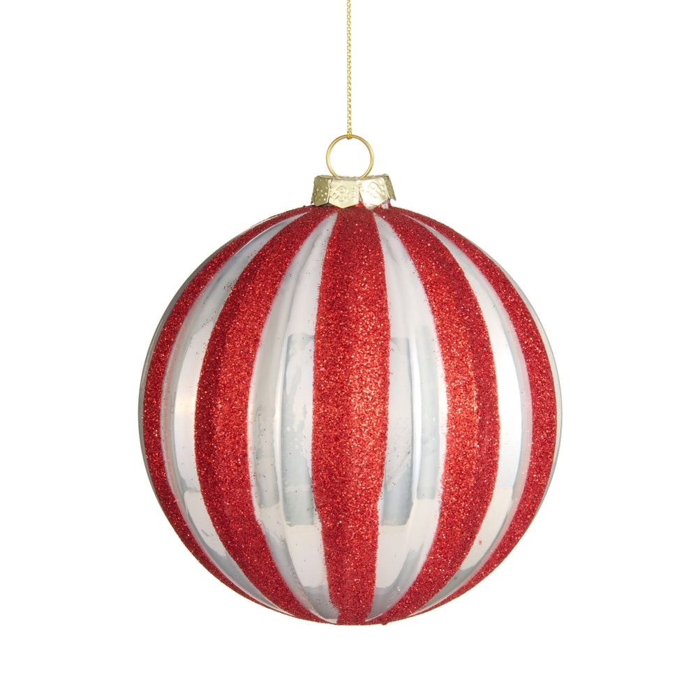 5" Red and White Stripe Ball Ornament