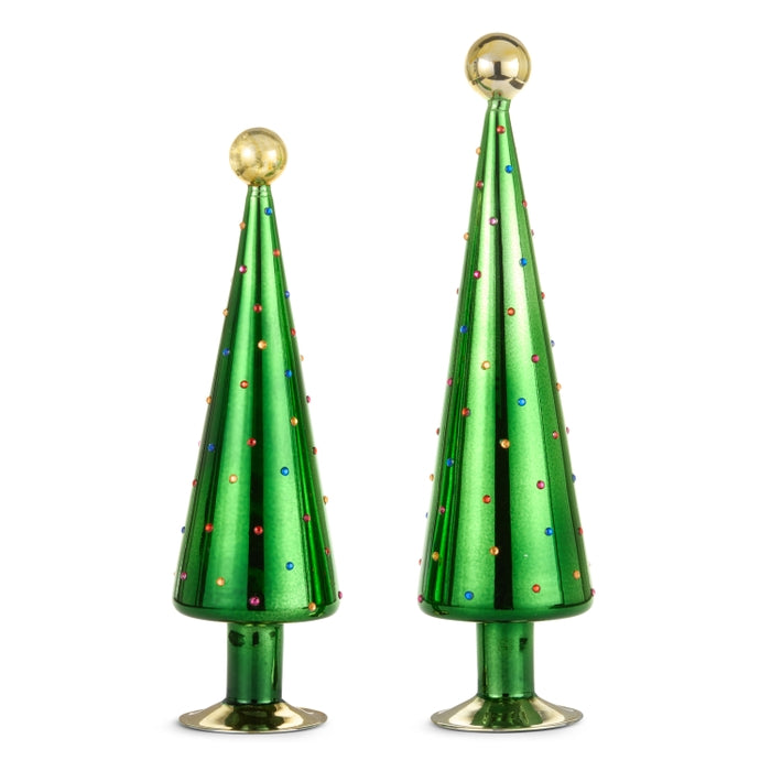 16" Green and Gold Bead Cone Trees
