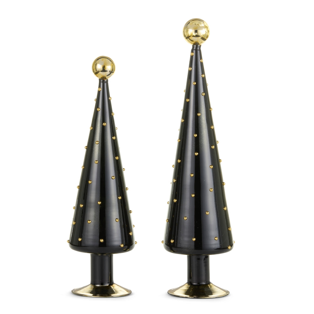 16" Black and Gold Bead Cone Trees