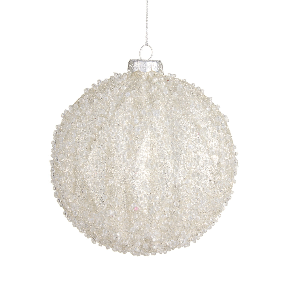5" White Sugared Ball Ornament