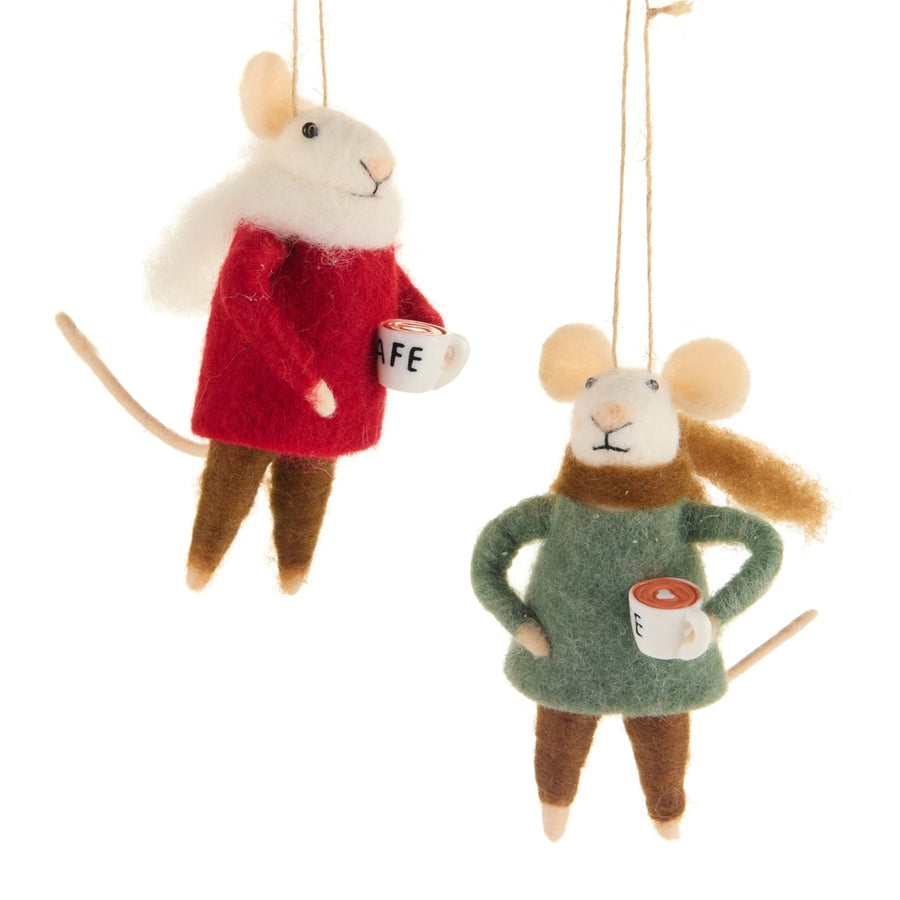 5" Coffee Clutch Dressed Mice Ornament