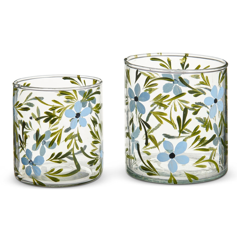 Set Of 2 Multicolor 3.5" Blue Wildflower Votives