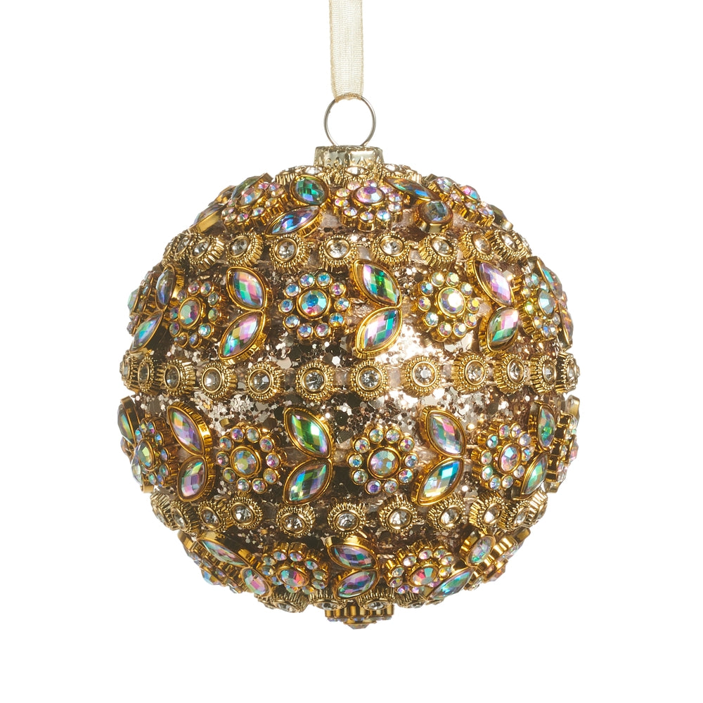 3.5" Gold Jewel Crusted Ball Ornament