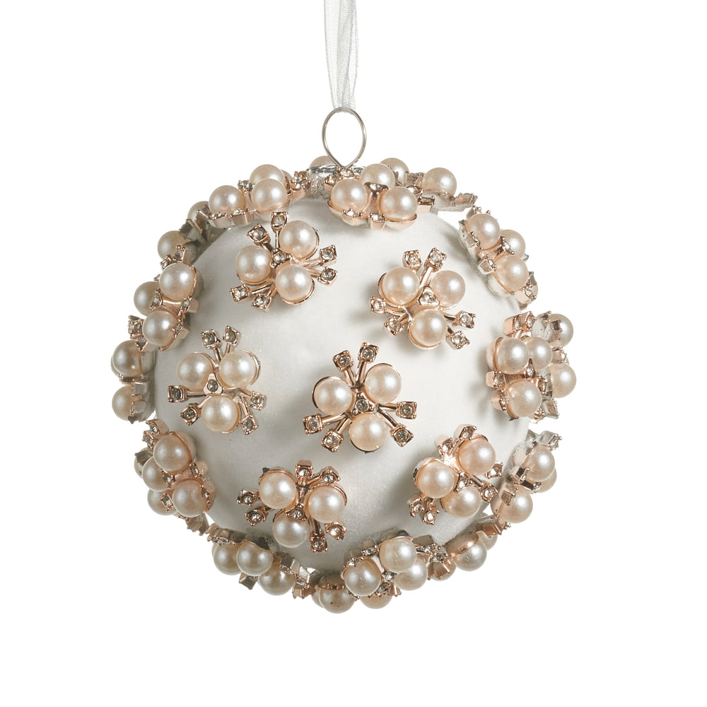 3.5" Pearl Clustered Ivory Ball Ornament