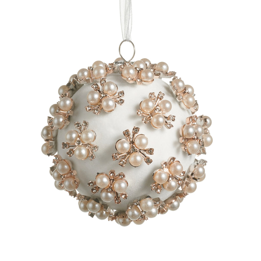 3.5" Pearl Clustered Ivory Ball Ornament