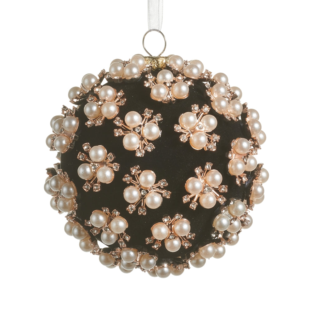 4" Pearl Clustered Black Ball Ornament
