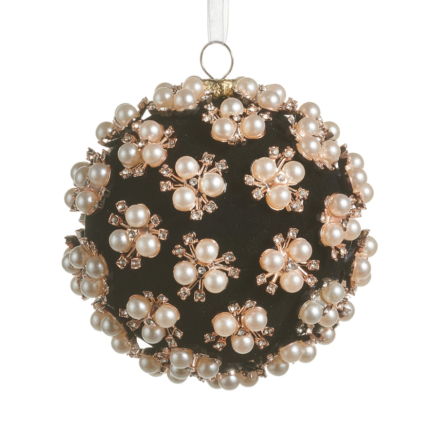 4" Pearl Clustered Black Ball Ornament